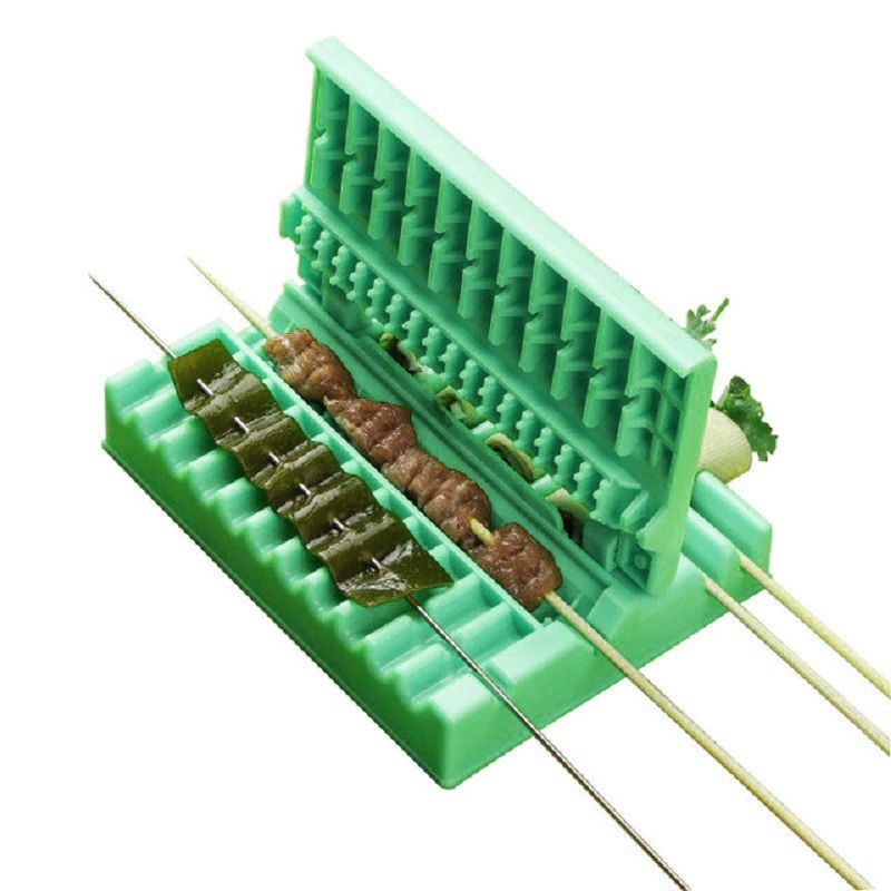 Alat Bantu Penusuk Tusukan Tusuk Sate Skewers Kebab Maker String Box - Green