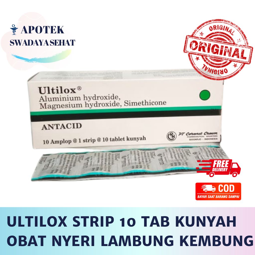 ULTILOX Strip 10 Tablet - ULTILOX FORTE Strip 4 Tablet Kunyah - Antasida Obat Lambung Nyeri Perut Kembung Asam Sirup