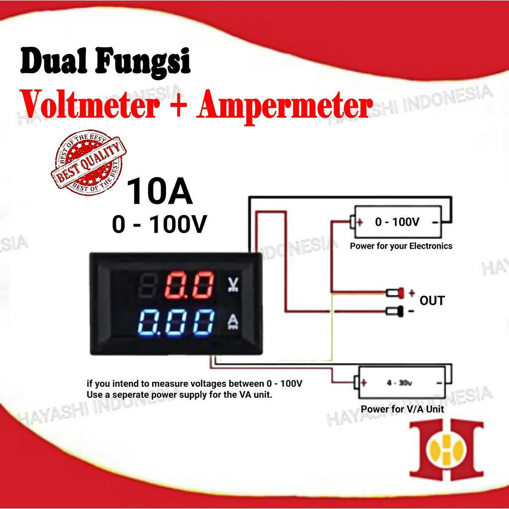 Dual Volt Amp Meter Digital Ampere Meter Voltmeter 10A 0-100V Ammeter