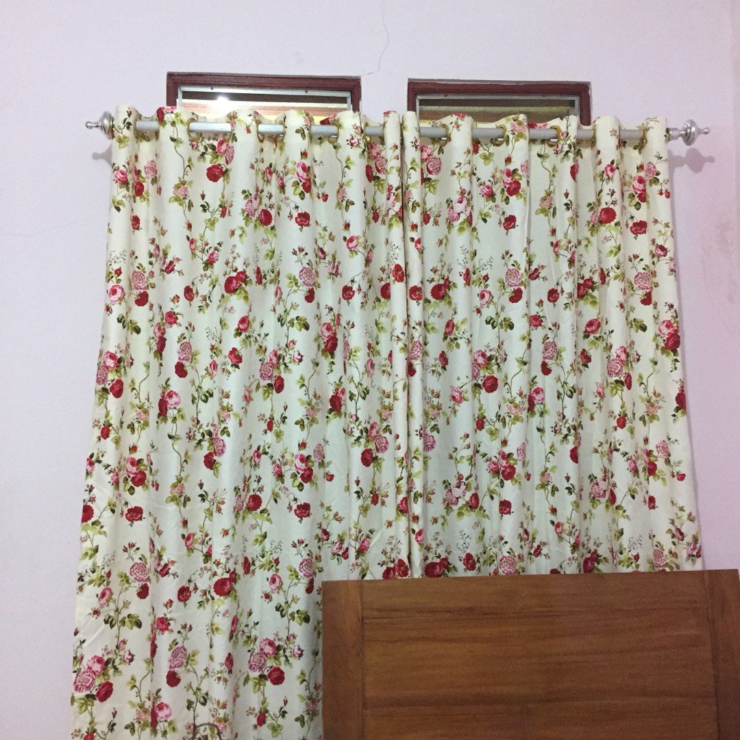 Gorden Jendela Pintu Minimalis Motif Bunga Shabby Chic Pink Rose