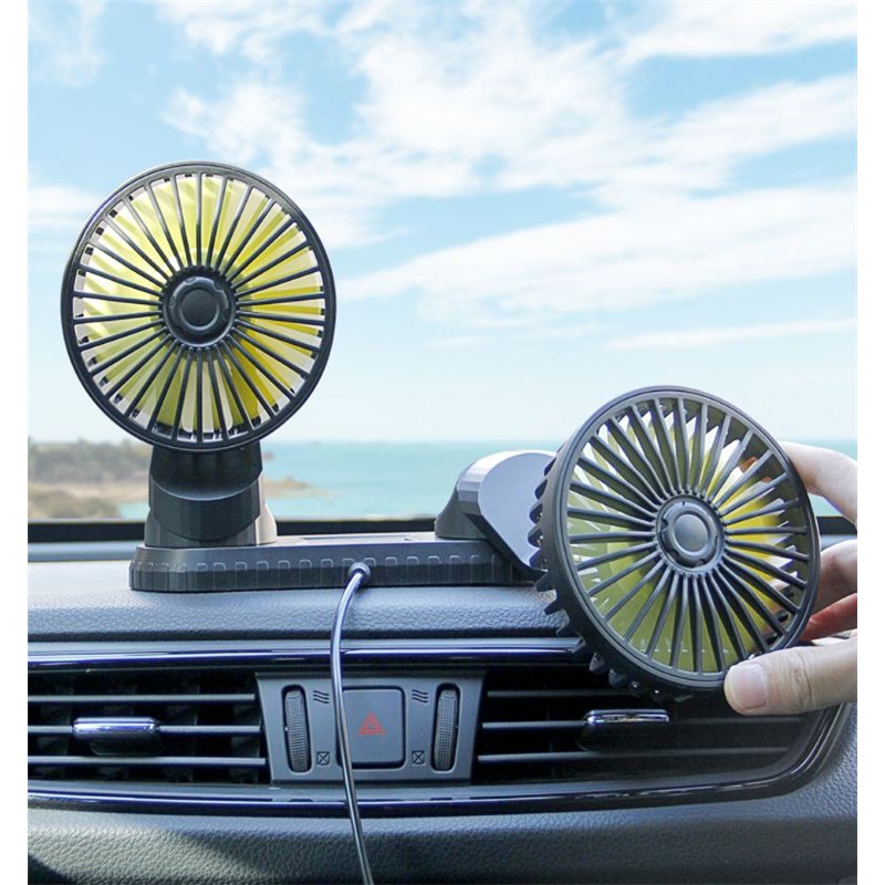 SM-Portable Car Fan/Kipas Angin Mobil 5 volt 360 Derajat Double Head USB Dengan 3 Kecepatan