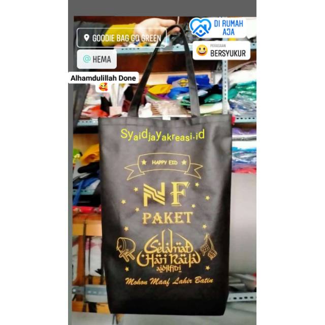 

Promo Murah!! Goodie Bag jahit custom sablon 1 warna 1 sisi ukuran 30x40x14 cm