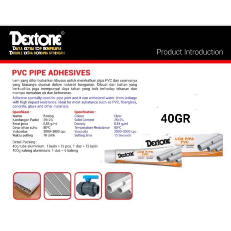 

LEM PIPA PVC PARALON DEXTONE 40GRAM 100% ORIGINAL