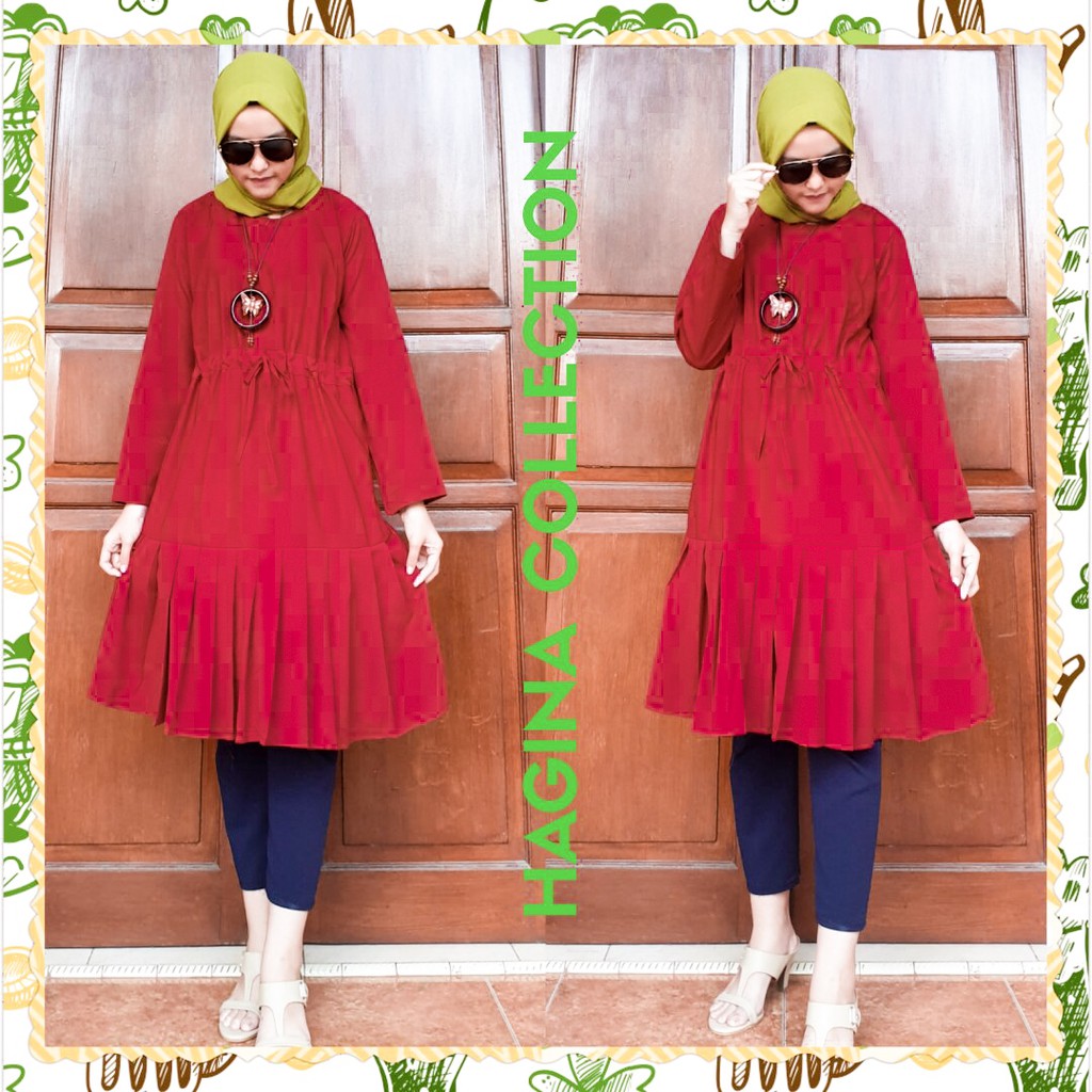 Atasan Tunik Wanita Polos  / Long Tunik Toryburch Tali Pinggang|| Fashion Muslim