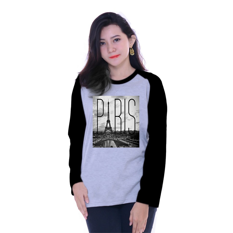 Kaos Raglan | Gambar Paris | Kaos lengan panjang | Atasan wanita | Ukuran M - L - XL - XXL