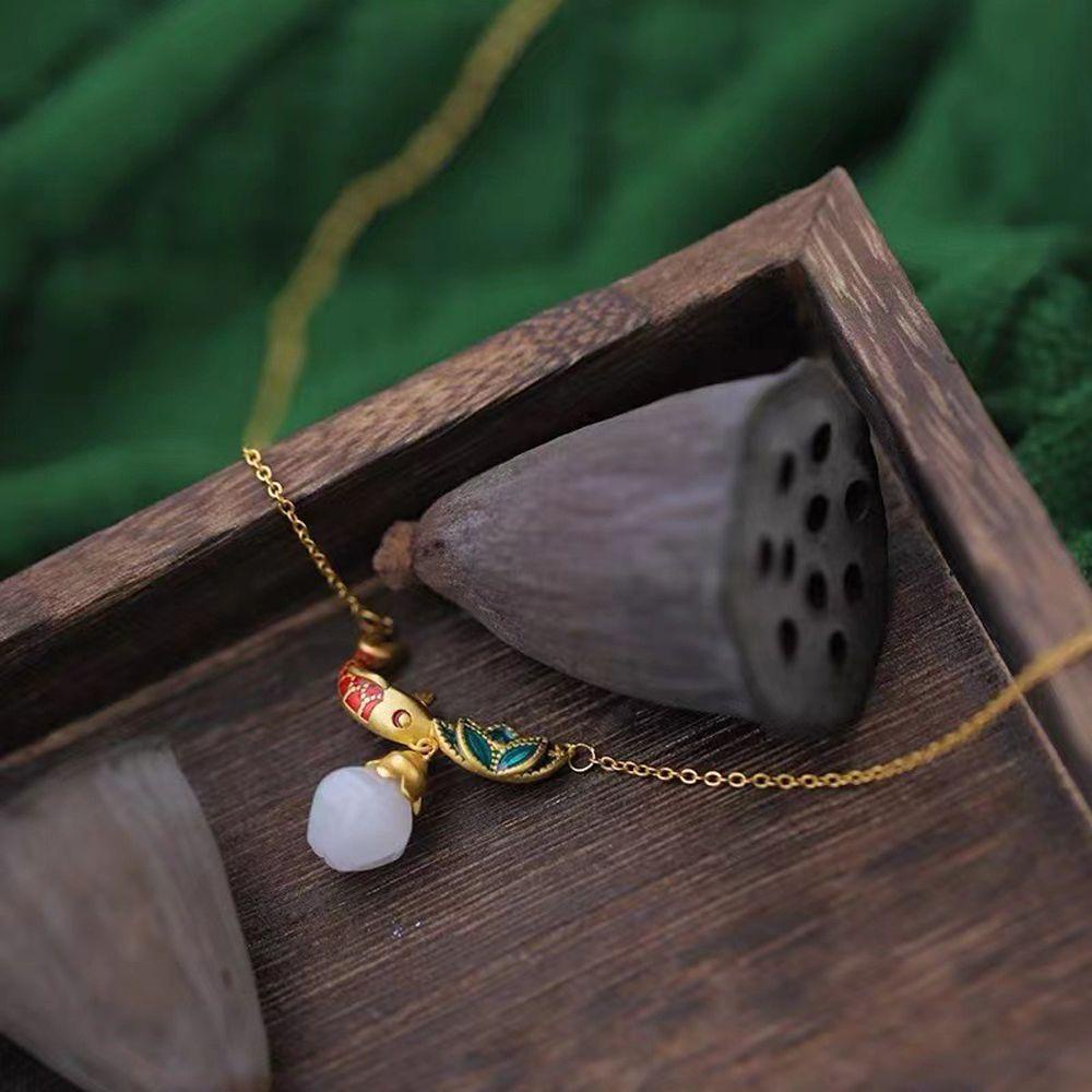 Agustina Woman Kalung Retro Liontin Bunga Sederhana Untuk Perempuan Tembaga Lotus Neck Perhiasan