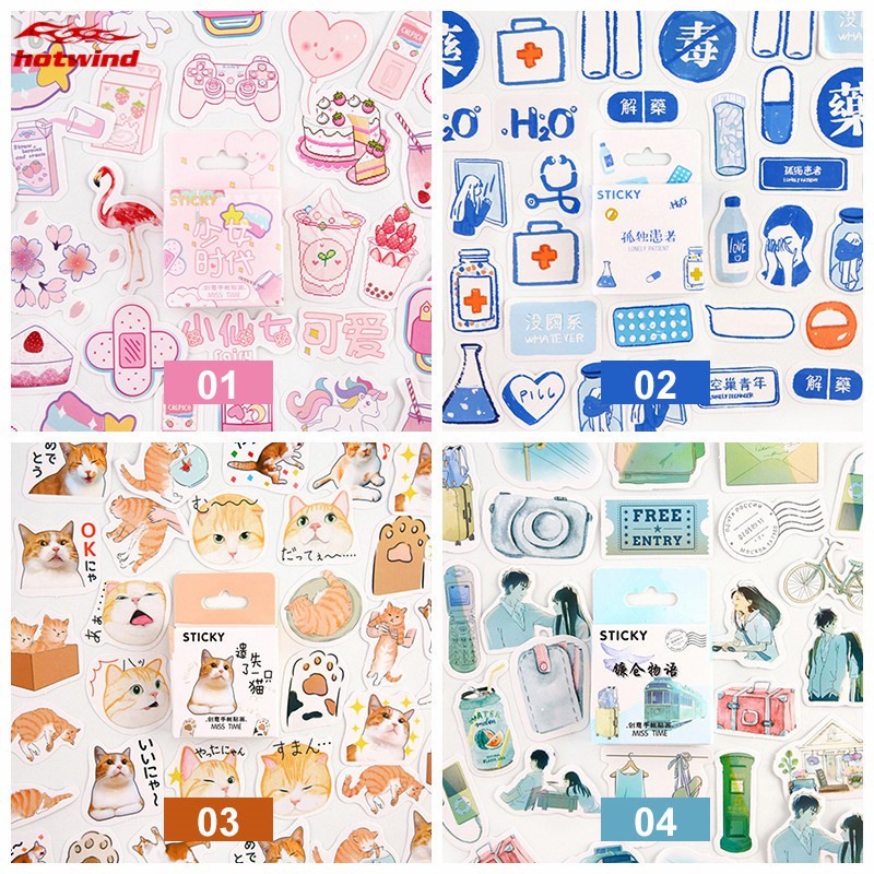 

46 pcs Sticker Box Kotak Animation Vintage Kawaii Lucu Cartoon Kartun ST183