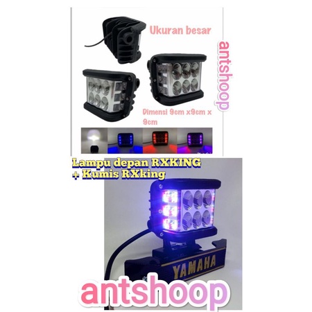 PAKET LAMPU DEPAN RX KING LAMPU 6 LED JUMBO 4611 KIRI KANAN RED BLUE PLUS BREKET KUMIS RX KING