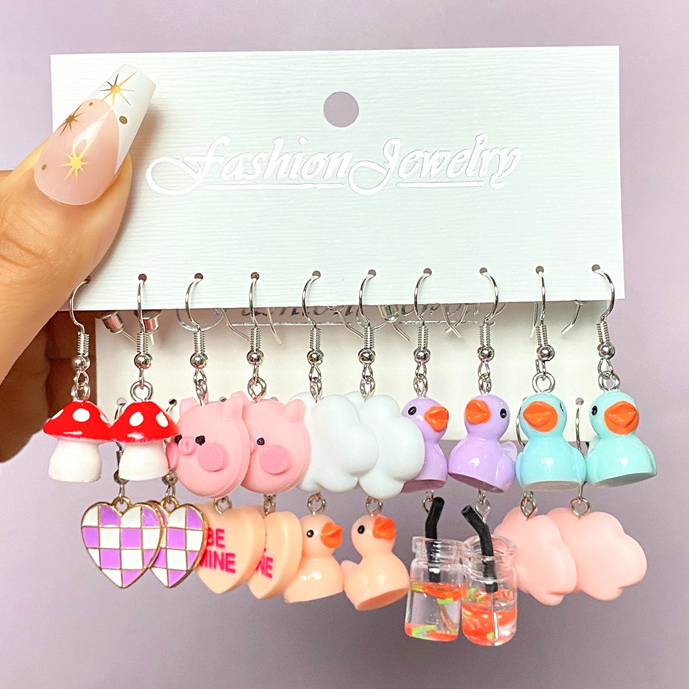 Set Anting Menjuntai Bentuk Jamur Bebek Butterfly Geometris Hati Awan Untuk Wanita