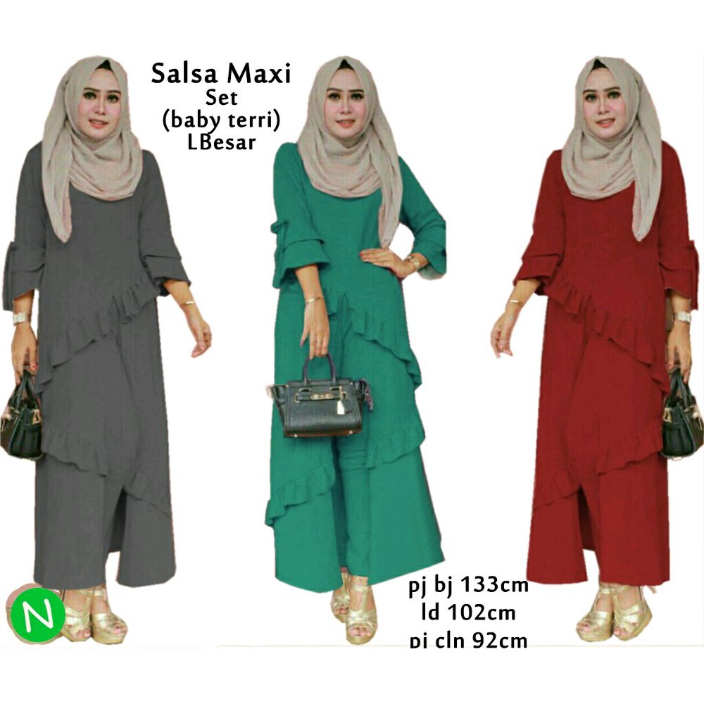 cn 7398 tamara maxi stelan setelan atasan bawahan hijab baju muslim modis modern trendy wanita mura