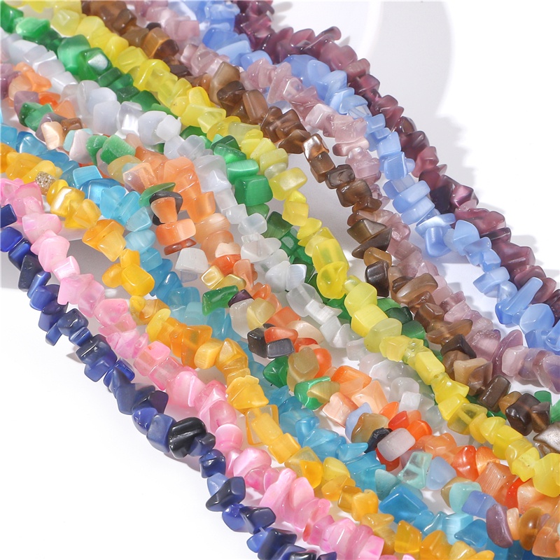 200 Pcs 4-9 cm Natural Cat Eye Chips Batu Pelangi Kaca Kecil Chips Beads Red Gravel Beads Untuk DIY Membuat Perhiasan Wanita Kalung Bangle