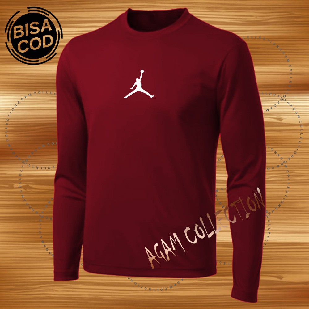 Agam Collection Baju Kaos Distro Logo Jordan Text Putih Lengan Panjang Premium Quality