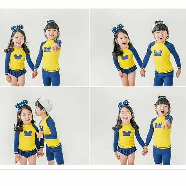 Setelan Baju Renang Anak Cowok&amp;Cewek Bear Yellow Blue