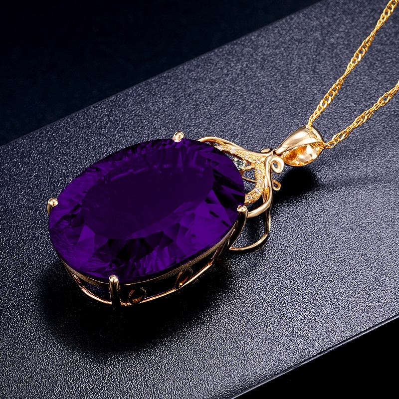 [Ready Stock]Fashion New Luxury Amethyst Pendant Micro-Inlaid Full Diamond Necklace