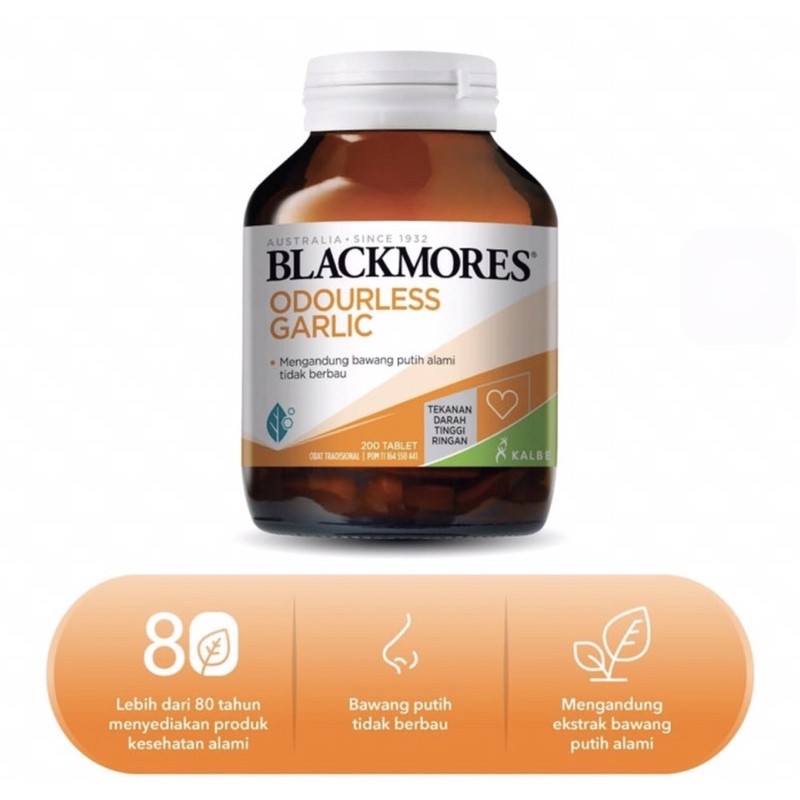 Blackmores odourless garlic isi 90 &amp; 200 tablet ( ekstrak bawang putih membantu menurunkan tensi )