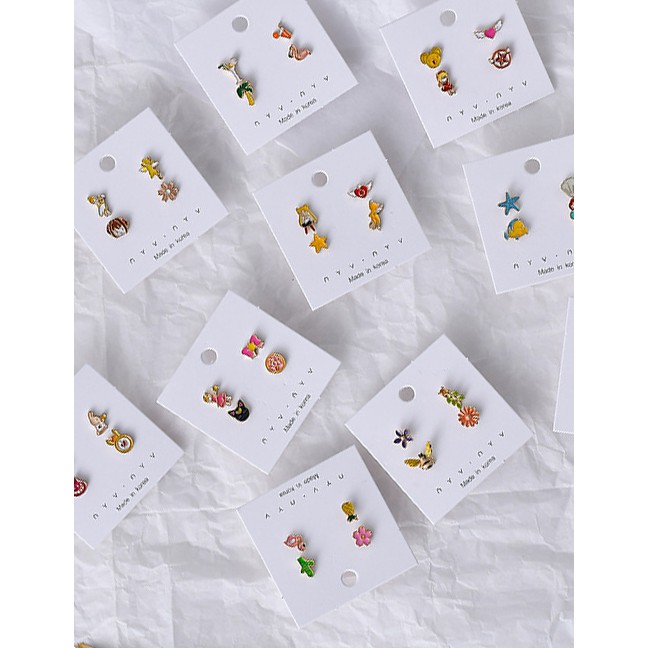 LRC Anting Tusuk Fashion Color Cartoon Animal Asymmetric Earrings Set D0615