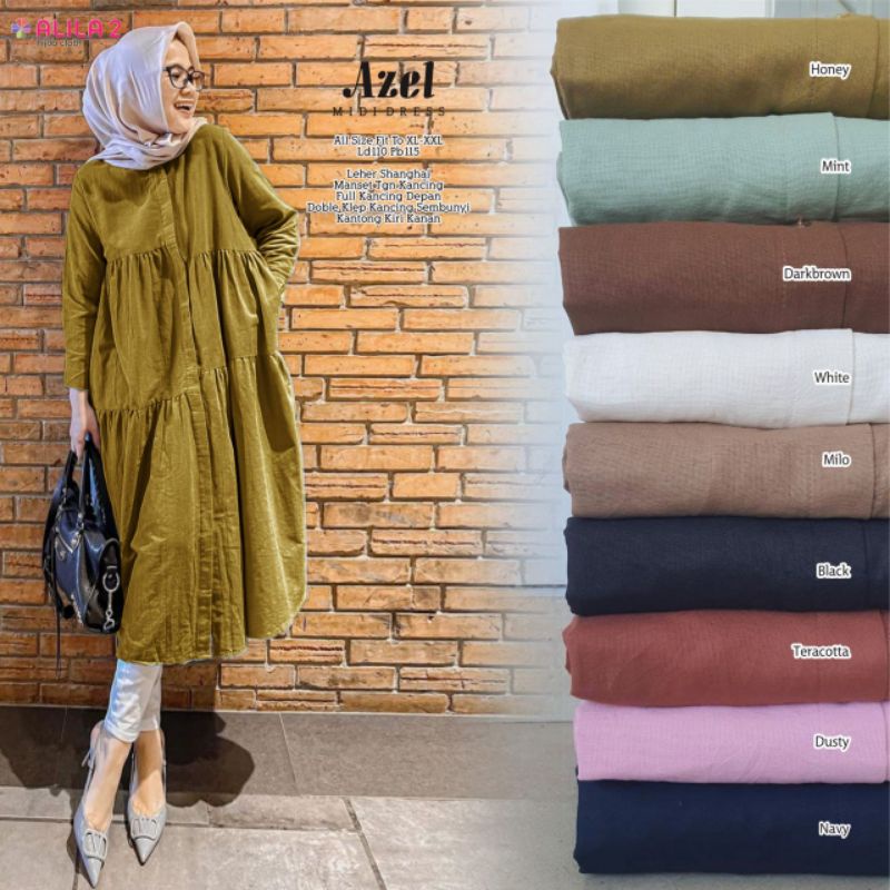 Midi Dress Korea Azel Midi Bahan Katun Ori Alila
