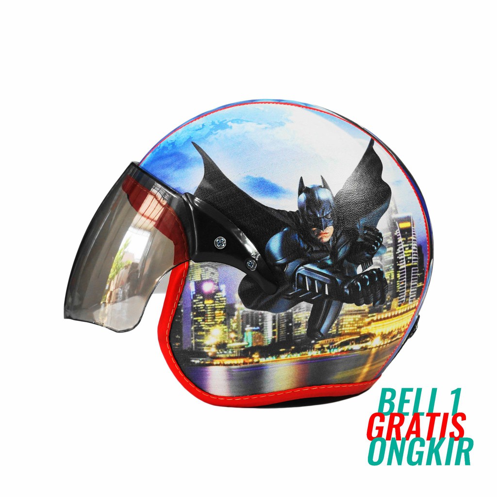 Helm Anak Standart Kaca Half Face Scoopy Original Karakter Batman