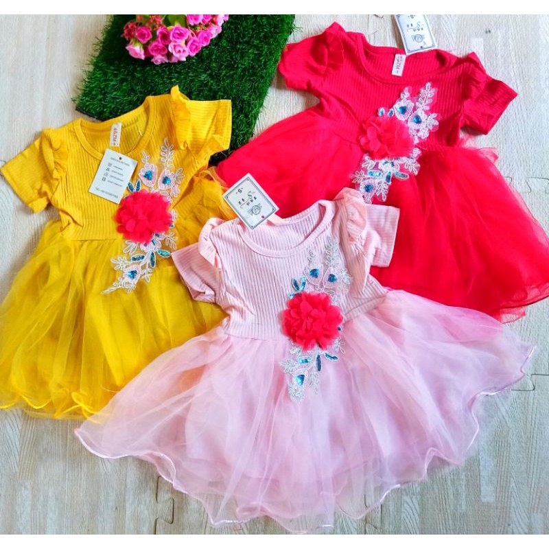 [0-4th] DRESS TUTU ANAK IMPORT PREMIUM MEWAH 0-4 TAHUN BUNGA PEONY / DRESS TUTU BUNGA MUTIARA PEONY GAUN PESTA ANAK IMPORT