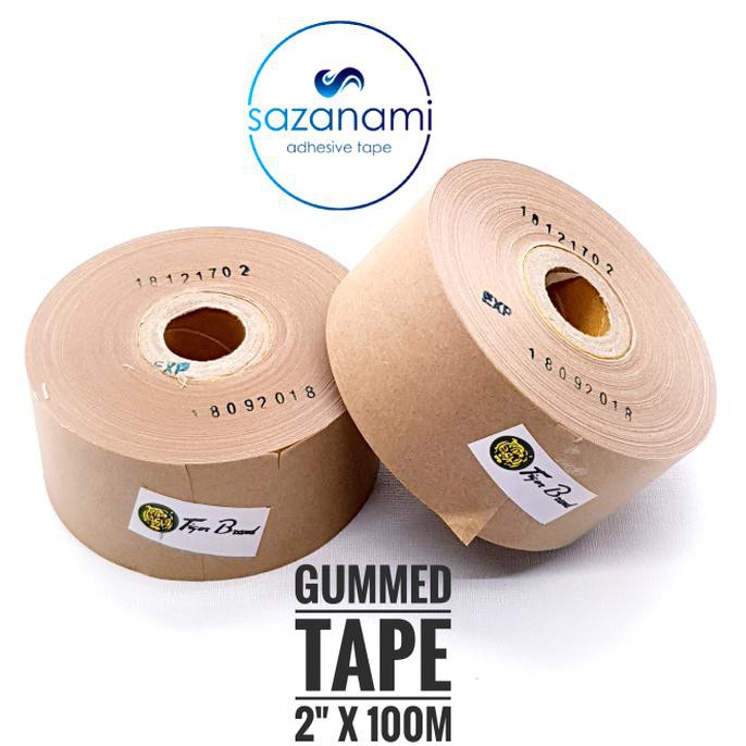 Lakban Air 2" Inch X 100M Gummed Paper Craft Tape Tiger Kraft 1 Roll Dijamin Ori