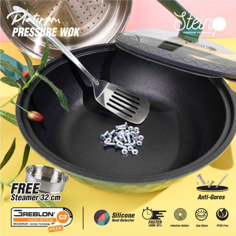 Steincookware Wok Platinum Pressure Semi Presto 32cm Original Stein Free Steamer