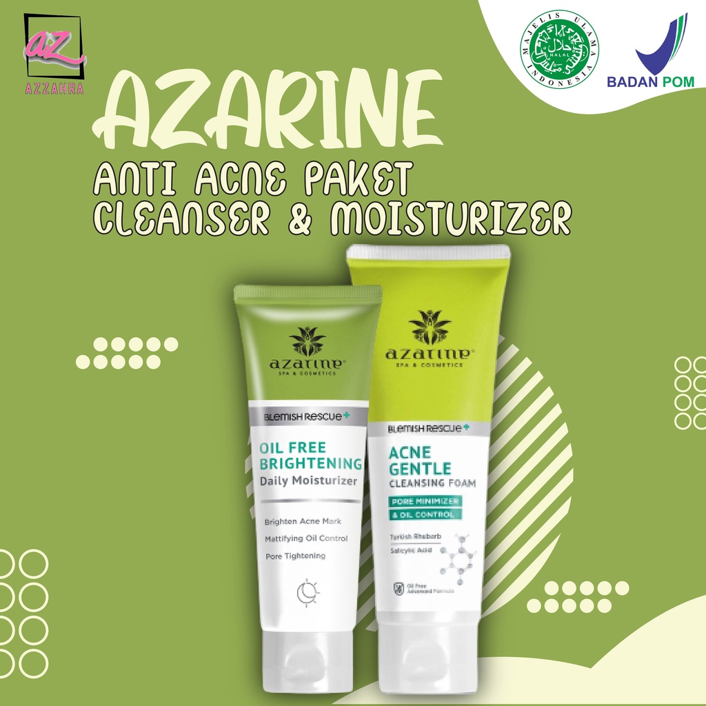 AZARINE Anti Acne Paket Cleanser &amp; Moisturizer - 2pcs ( Acne Gentle Cleanser &amp; Moisturizer ) ORIGINAL BPOM