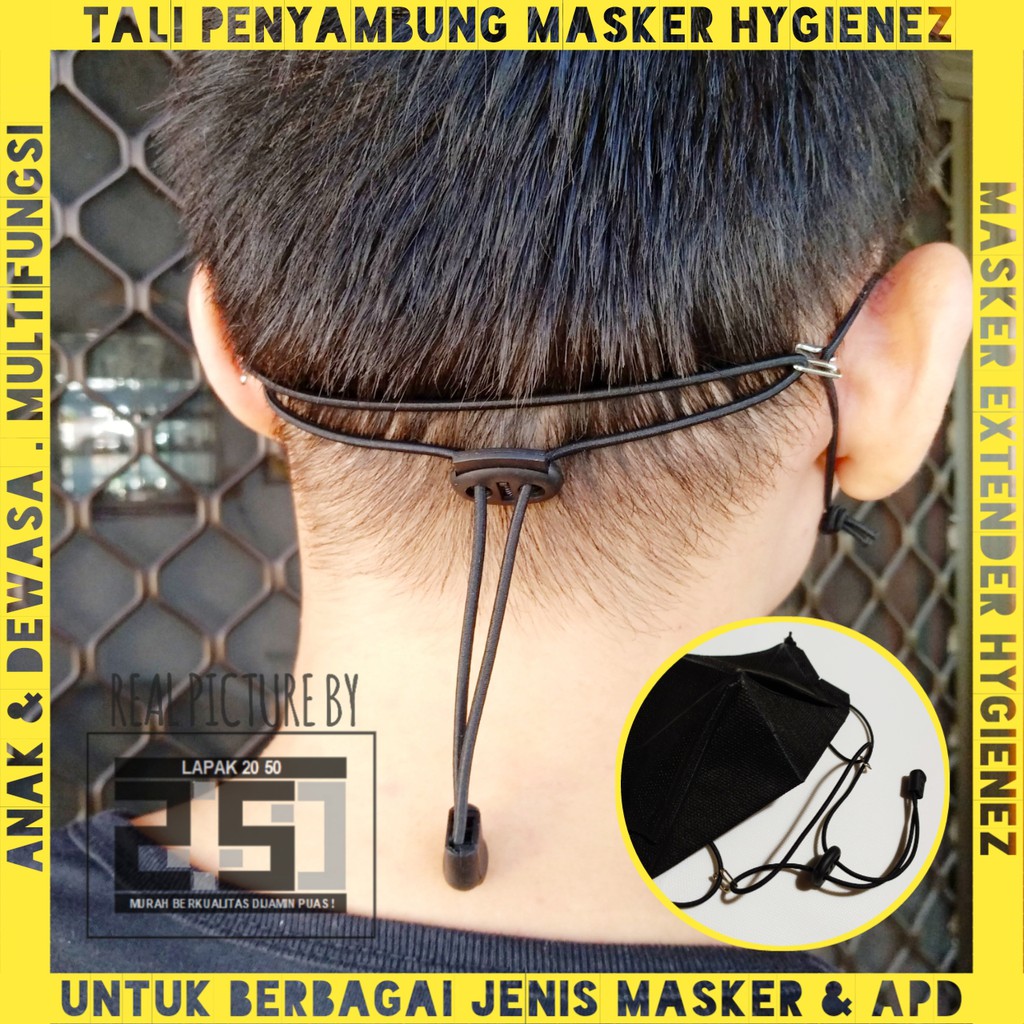 MASKER EXTENDER TALI MASKER HYGIENEZ PREMIUM KOREA PRIA WANITA DEWASA ANAK KONEKTOR HIJAB HITAM