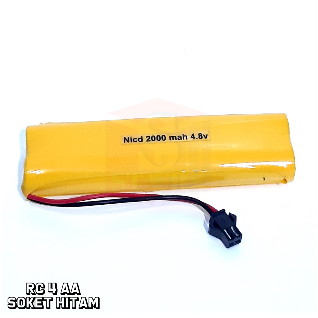 Batterai Charger RC 4AA Ni-Cd 4.8volt - 2000mAh Model Susun Tumpu  Socket Hitam