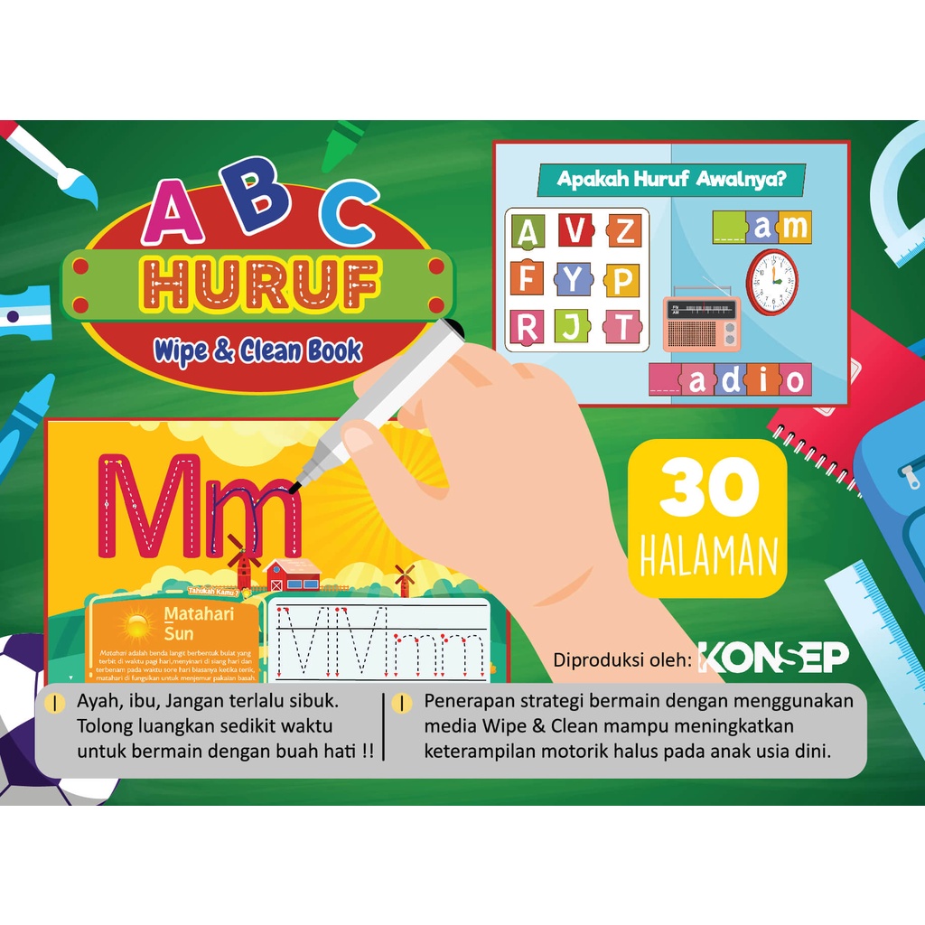 Activity Book Wipe And Clean - Seri ABC Huruf - Konsep Studio - Buku Edukasi Anak Belajar Menulis Untuk PAUD dan TK