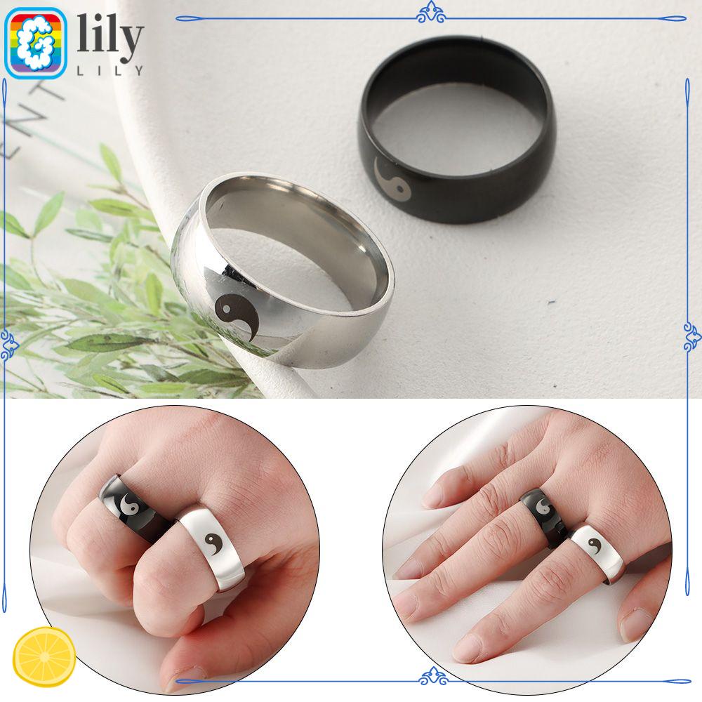 Cincin Bahan Stainless Steel Motif Yin Yang Warna-Warni Gaya China Untuk Pasangan