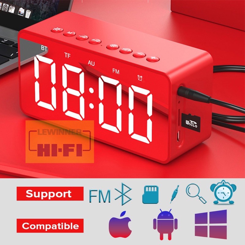 AEC Lewinner Jam Alarm Clock with Bluetooth Speaker TF AUX FM Radio  - Black