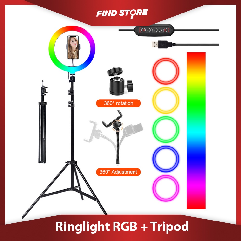 Ring light LED RGB 26cm-33cm + Tripod 2.1M