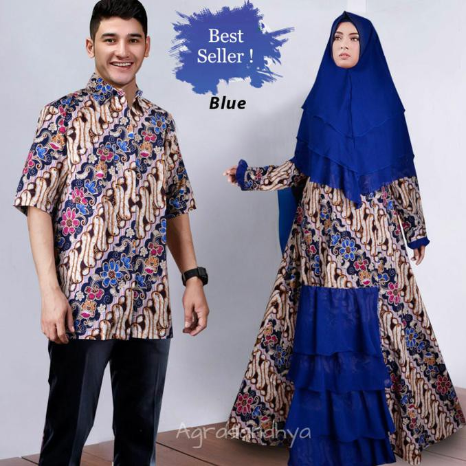 Couple batik pesta aryani blue xl baju pasangan sarimbit ana biru TM