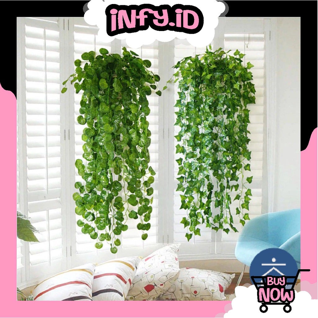 INFY - Daun Rambat Besar Anggur Sulur 2m Warna Hijau Muda Plastik Juntai Wisteria Tanaman Dekorasi Lamaran R352