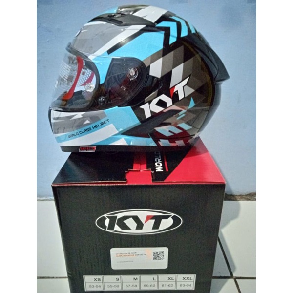 Helm Full Face KYT Falcon FR Flow Black Aqua Blue Biru Tosca SNI DOT ( Ongkir 2kg)