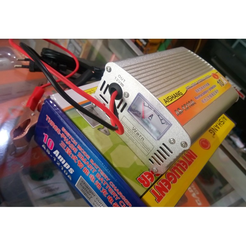 CHARGER AKI 12v 10 A BODY STAINLESS AISHANG BERKUALITAS