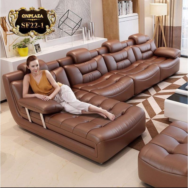 SOFA KULIT LETTER L SUPER MEWAH ELEGAN MODEL TERBARU 2021