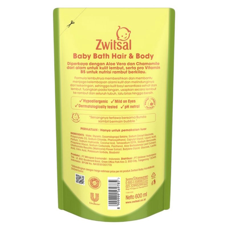 Zwitsal Baby Bath Hair &amp; Body Aloe Vera 600 ml | Sabun Mandi &amp; Shampoo Bayi