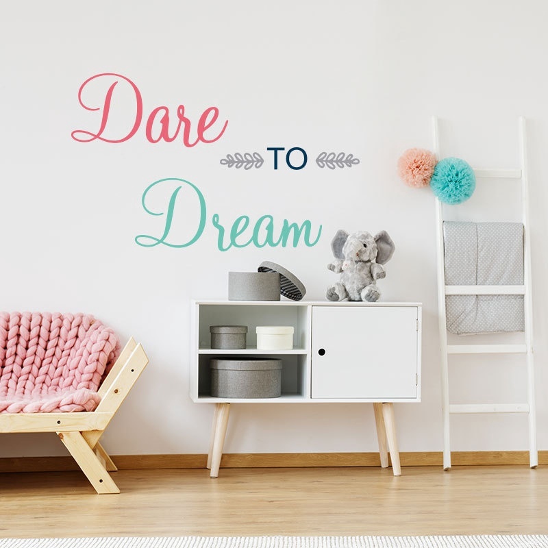 1pc Stiker Dinding Bahan PVC Mudah Dilepas Gambar Tulisan &quot;Dare to Dream&quot; Ukuran 14x60cm