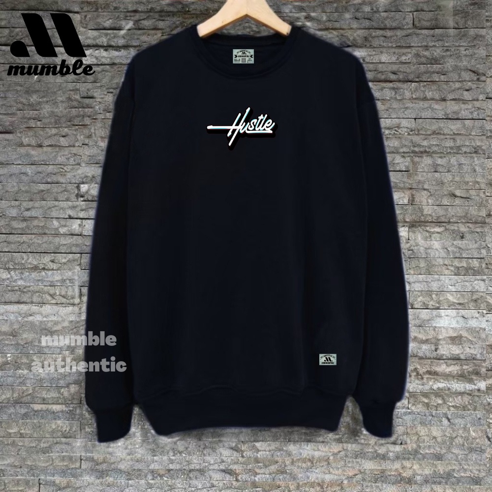 Sweater Hitam Cowok Cewek List Husle Crewneck Oversize Gaya Stersyle Sweatshiert Distro