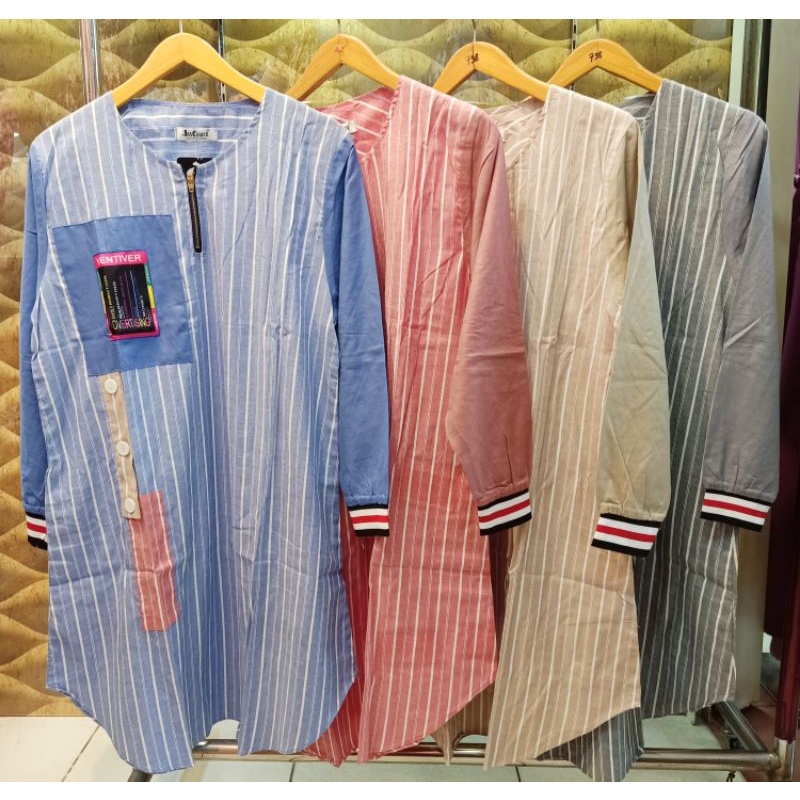 Atasan Wanita Katun Import Model Kombinasi Salur &amp; Linen