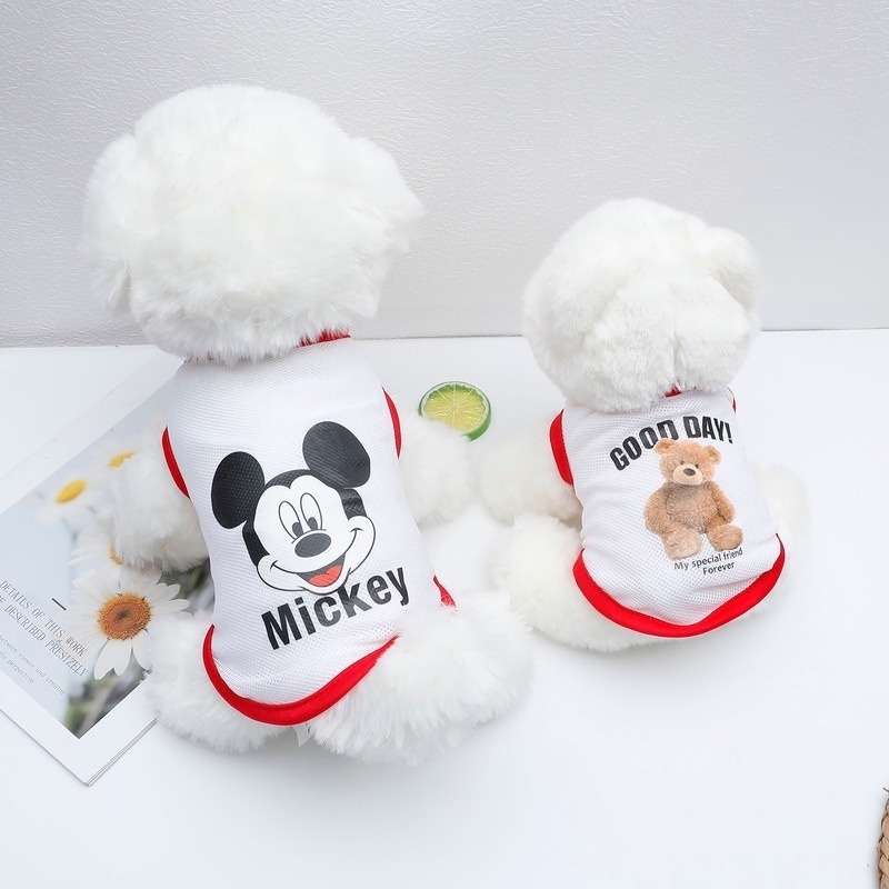 Rompi Anjing Motif Kartun Mickey Mouse Beruang Bahan Mesh Breathable Untuk Musim Panas