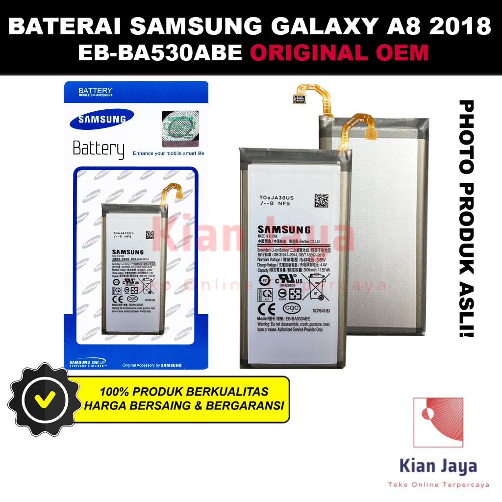 Baterai Samsung Galaxy A8 2018 A530F Original OEM Batre Batrai Battery Hp EB-BA530ABE Ori