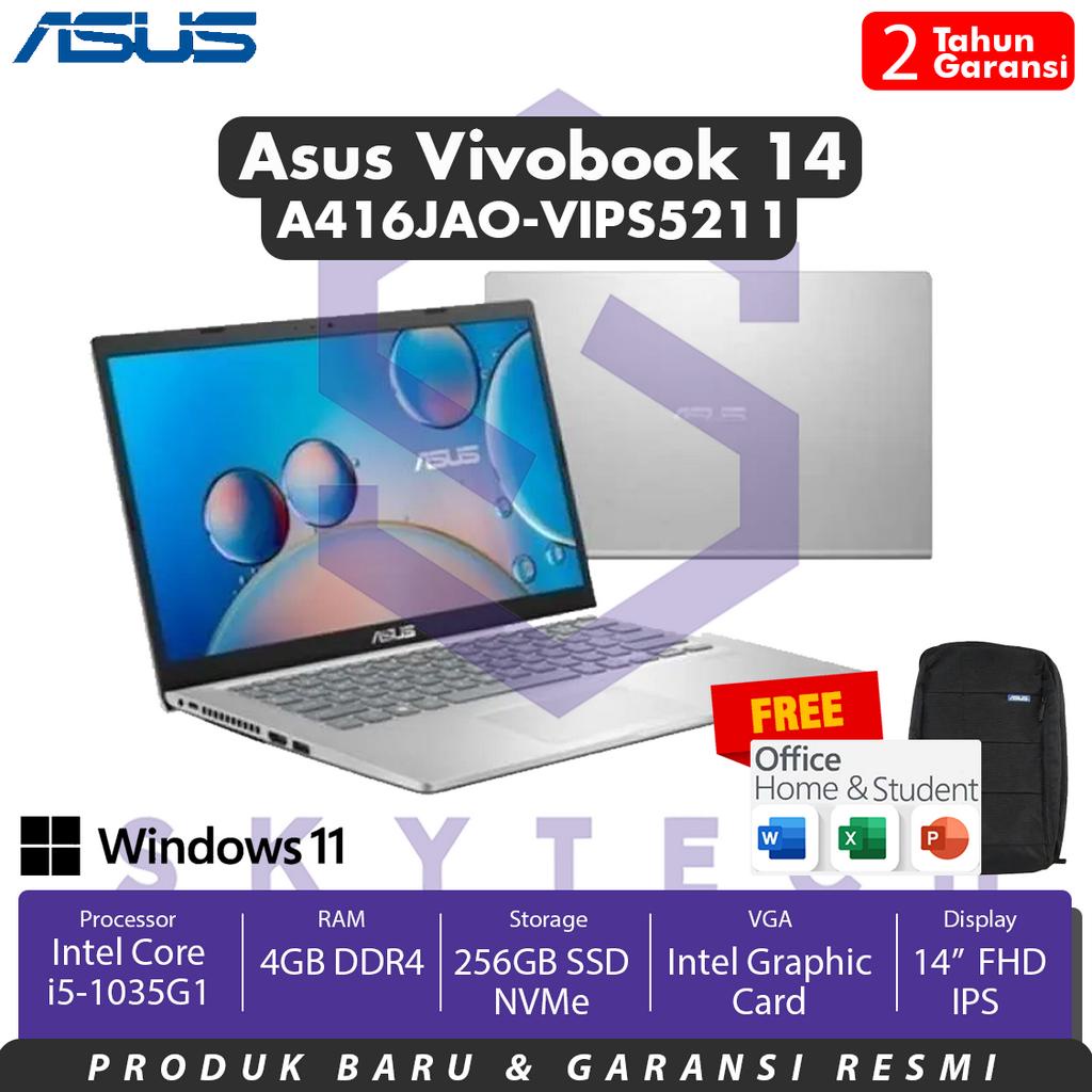 LAPTOP ASUS VIVOBOOK A416JAO VIPS5211 INTEL CORE i5 1035G1 RAM 4GB SSD 256GB WINDOWS 11 + OHS 2021