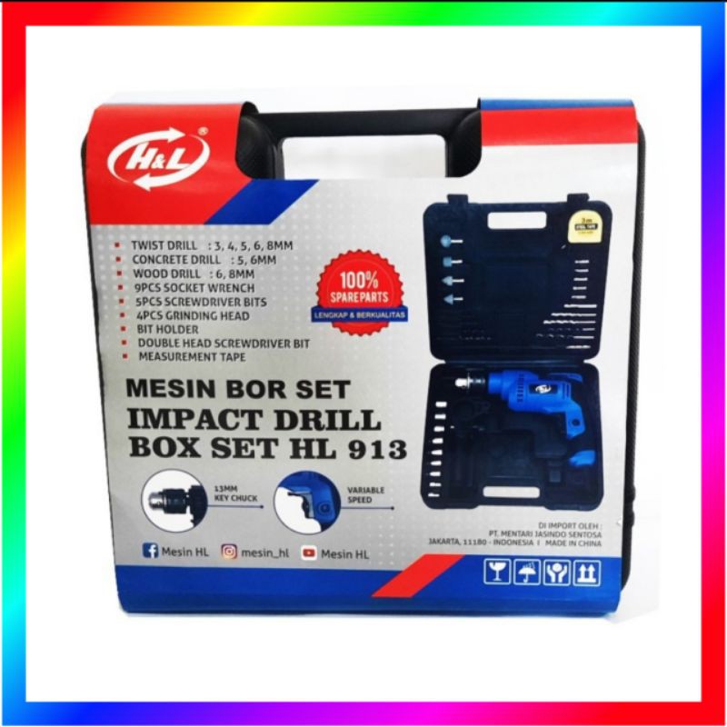 MESIN BOR H&amp;L HNL 13MM IMPACT DRILL BOX SET HL 913