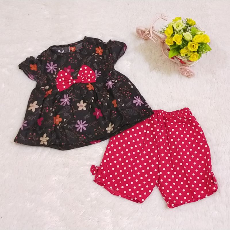 Setelan Sabrina Bunga Celana soft cotton umur 1-12 Bulan