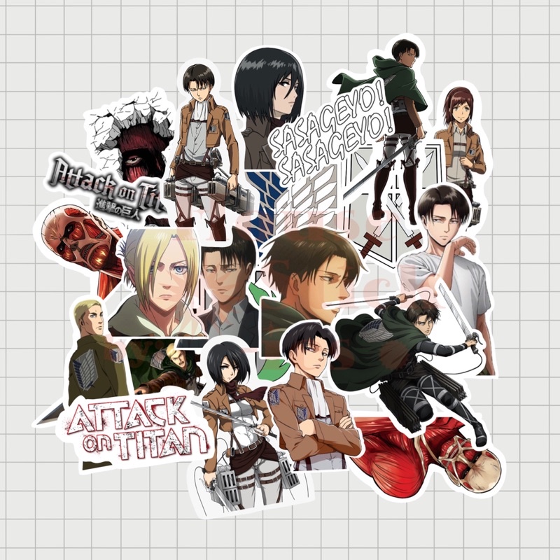 Stiker Anime Attack on Titan / Hunter x Hunter / Kaguya-sama Love is War / Tokyo Ghoul (10 pcs)