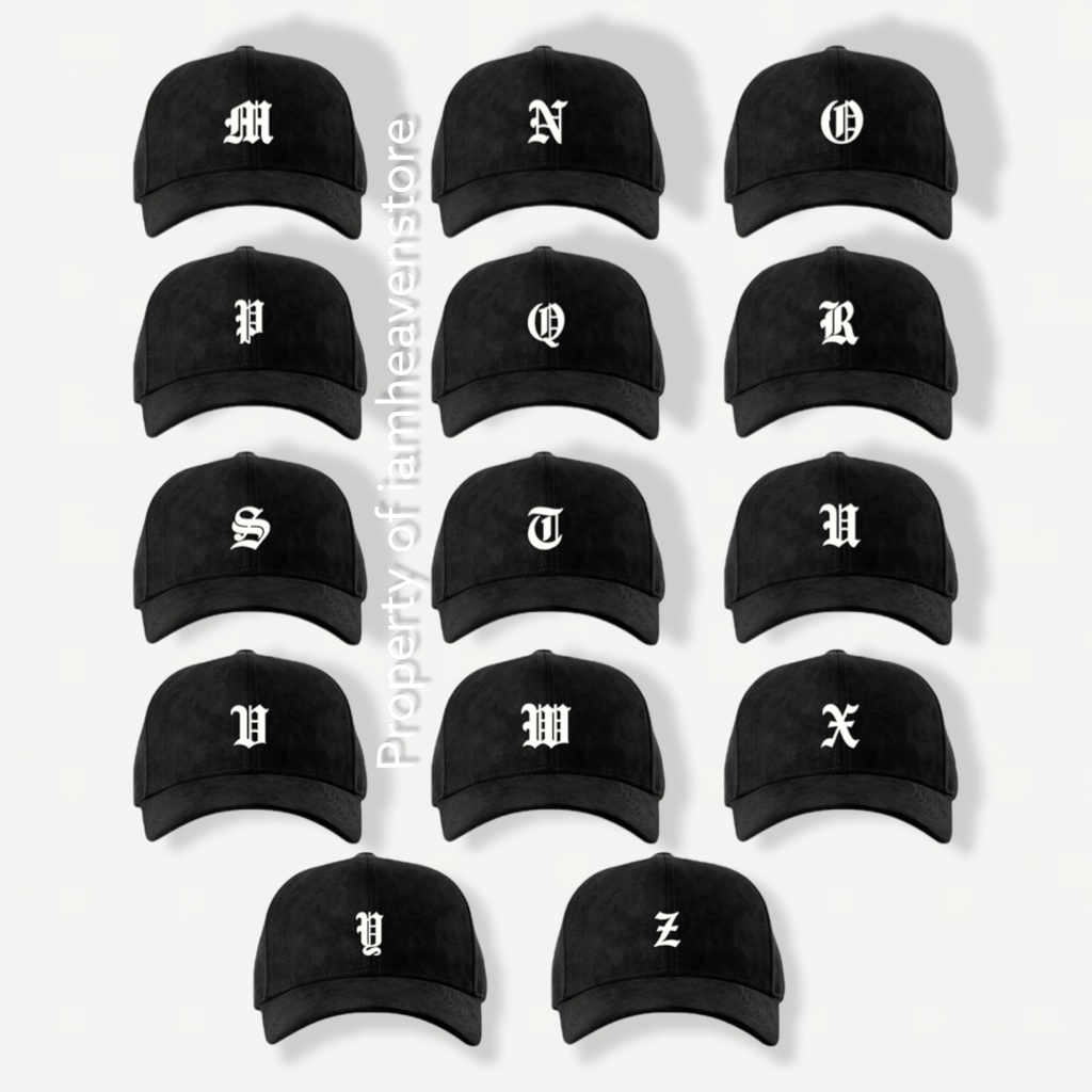 Topi Basebalcap Huruf Teks Alphabet Motif Gothic  A B C D E F G H I J K L M N O P Q R S T U V W X Y Z Tulisan Font Gotik Baseball cap Pria Wanita Size Ukuran Dewasa