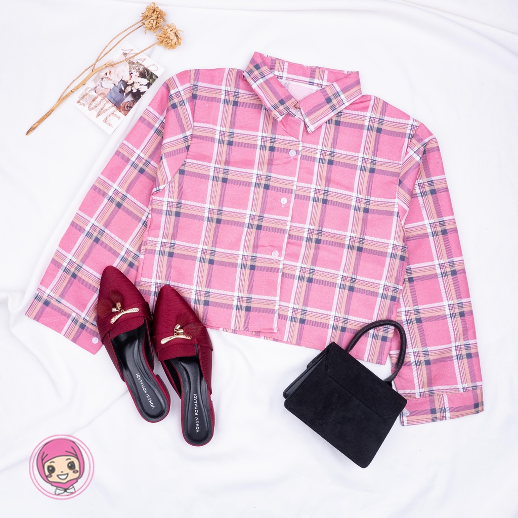 VS - KEMEJA TARTAN CROP TOP BLOUSE | KEMEJA KOREA CROP TOP - KEMEJA FEBRIC - TARTAN OUTER CROP