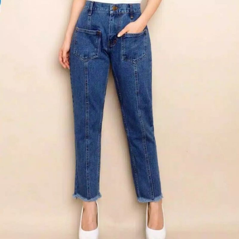 Baggy pocket jeans celana rawis jeans fashion wanita